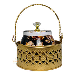 Pot à fruits secs imprimé en fer Pichwai Design avec panier décoratif pour le stockage des aliments et les cadeaux - Product Image 3