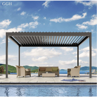 Pérgola para Piscina Exterior KAKADU, Sistema Louvre Baivilla Motorizado, Ventanas de Acrílico con Recubrimiento en Polvo, Persianas de Aluminio