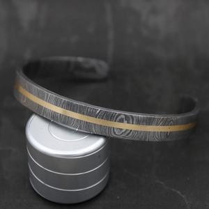 Modern Viking Jewelry <b>Best</b> Unique Forged Steel Cuff <b>Bracelet</b> with Brass Inlay Damascus Oath Ring Moon Shape-Gift for Him - Product Image 2