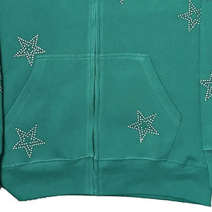 Online <b>Sale</b> Fashionable <b>Spring</b> Street Wear Hoodies Long Sleeves Zipper 100% Cotton Rhinestone Embellished Cotton Made Rhinestone - Product Image 4