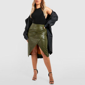 Jupe d'été décontractée à taille haute en cuir véritable pour les femmes Jupe longue en cuir brillant de haute qualité de couleur unie personnalisée - Product Image 2