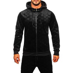 Nouveaux ensembles de survêtements en velours noir pour hommes, streetwear, qualité supérieure, sur mesure, ensembles de jogging hip-hop, capuche ajustable élégante, ensemble imprimé - Product Image 5