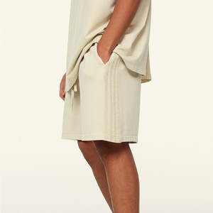 Alta calidad 2025 peso pesado sólido impresión Digital bordado medio Casual ajustable cintura elástica pantalones cortos holgados para hombres - Product Image 6