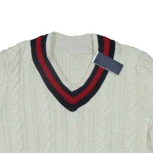 Men's Multi Cable Knit V-Neck Cricket Pullover Sweater Wholesale Price Breathable Wool Winter Wear Striped <b>Cardigan</b> Sweaters - Product Image 4