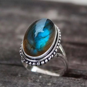 แหวนเงินแท้925ดีไซน์คลาสสิกอัญมณีลาบราดอไรต์ธรรมชาติขนาด10X14มม. รูปไข่สไตล์โบฮีเมียน - Product Image 2