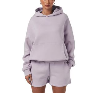 Conjunto de 2 Piezas de Sudadera con Capucha y Pantalones Cortos para Mujer, con Decoración de Insignia en Tela Tejida y Cintura Elástica, para Invierno - Product Image 6