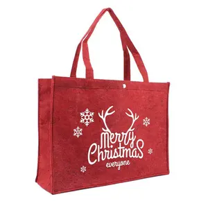 环保PP层压圣诞黄麻手提包购物袋，印花时尚，价格实惠
