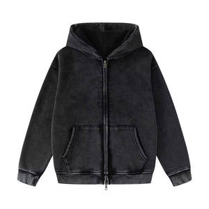 Precio barato OEM personalizar al por mayor Premium Stone Wash Casual algodón Zip Up 300g Sudadera con capucha térmica 2024 para hombres - Product Image 5