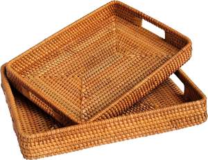 Panier de plateau en rotin rectangulaire fait main de haute qualité servant des meubles en rotin de fruits pour meubles de cuisine et femmes de chambre d'hôtel - Product Image 1