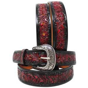 เข็มขัดหนังวัวตะวันตกนูนลายดอกไม้พร้อมหัวเข็มขัดโลหะอัลลอยสำหรับผู้ชายและผู้หญิง - Product Image 3