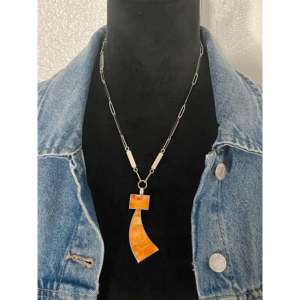 Harold Smith Spiny Oyster & Geometric Sterling Silver Inlay Necklace for Gift - Product Image 2