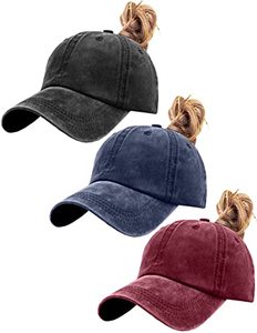 Casquette de baseball vintage délavée et usée avec trou pour queue de cheval, en denim noir bleu délavé, réglable, style décontracté et mode pour l'extérieur, vente en gros - Product Image 1