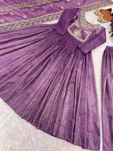 ROBE UNIE DE CRÉATEUR GEORGETTE AVEC BRODERIE SEQUENCE TRAVAIL DUPATTA WINE - Product Image 6