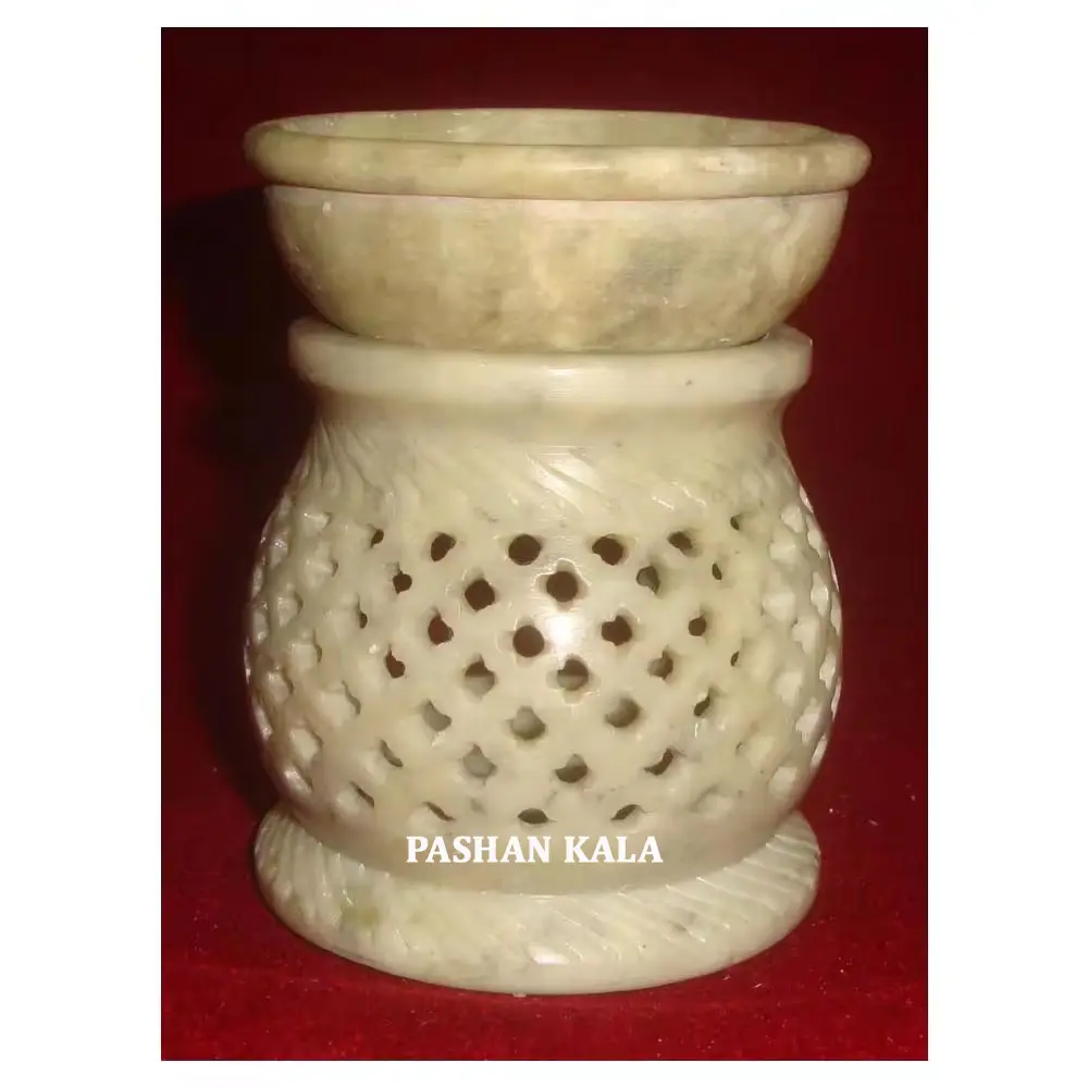 Antique Design Beautiful Natural Soapstone Aroma Oil Burner With Handmade Fine Finishing And Creative Workmanship For Decoration