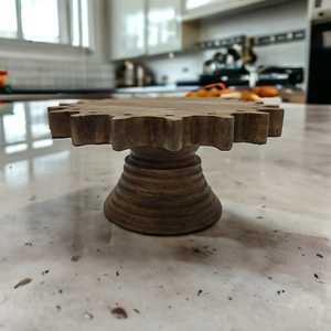 Antique Vintage Large Mango <b>Wood</b> Hand-<b>Carved</b> Cake Display Stand Eco-Friendly Natural Dessert Serving for Weddings Restaurants - Product Image 2