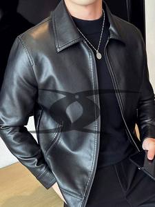 Chaqueta de cuero para hombre, chaqueta informal con capucha de cuero genuino para motocicleta, nueva chaqueta de cuero auténtico con cremallera oblicua para hombre, talla europea - Product Image 2