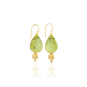Boucles d'oreilles pendantes classiques en opale verte de forme ovale, plaquées or, en laiton, style tendance, alliage, mariages, fêtes, cadeau à la mode pour femmes - Product Image 1