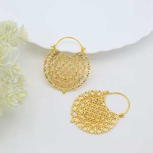 Moda oro Tribal filigrana galáctico geométrico Hippie Chic oreja joyería oro Mandala étnico latón aro pendientes - Product Image 2