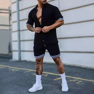 Chándal de Fitness para hombre, conjunto de 2 piezas de verano para trotar, traje deportivo, camiseta de moda, pantalones cortos, ropa deportiva informal de color sólido - Product Image 6