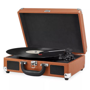 Valise vinyle personnalisée pour <span class=keywords><strong>enregistreur</strong></span> à platine vinyle Valise elliptique en cuir PU à dents bleues Boîte de tourne-disque - Product Image 4