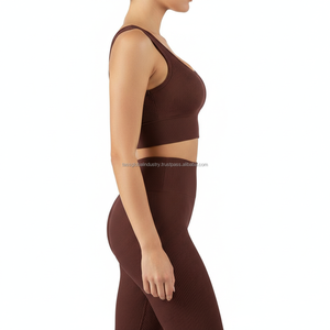 Ensemble de sport côtelé sans couture pour femme, coupe épaules dénudées, personnalisable avec logo, séchage rapide et respirant, vente en gros - Product Image 2