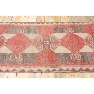 Tapis de couloir vintage 3,5x10,8 pieds, tapis turc, tapis géométrique rouge - Product Image 3