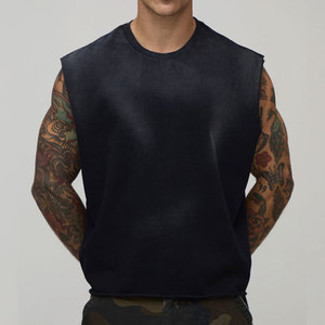 <b>Men's</b> <b>Cropped</b> Sporty 100% Polyester Quick Dry Breathable Washed Blank Streetwear Outdoor Singlet Neck New Arrival Tank <b>Top</b> - Product Image 1