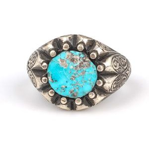 925 Sterling <b>Silver</b> Men's <b>Statement</b> <b>Ring</b> with Turquoise Stone Vintage HipHop Dainty Fine Jewelry for Everyday Wear - Product Image 3