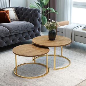 Juego de Sala de Estar Moderno de 2 Piezas, Móvil, Duradero y Portátil, con Mesa de Centro y Mesa Auxiliar, Fácil de Armar y Limpiar, de Aglomerado y Metal - Product Image 1