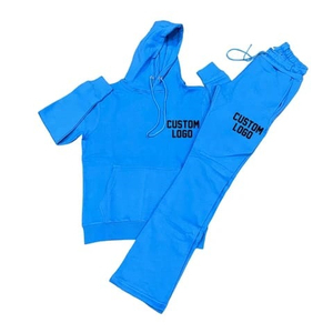 ชุดเซ็ตเสื้อฮู้ดและกางเกงวอร์มทรงขาบานไซส์ใหญ่พิเศษสำหรับผู้ชาย ผ้าฟลีซมีซิป โลโก้ ระบายอากาศได้ดี เหมาะสำหรับฤดูร้อน ไซส์ใหญ่พิเศษ XL - Product Image 3