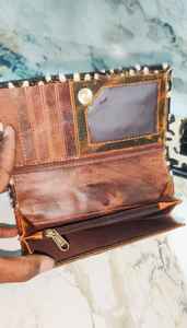 Caliente bohemio Vintage moda mujer Real hecho a mano Delgado Bifold cuero cremallera embrague cartera Animal estampado piel elegante Bakal bolsa - Product Image 5