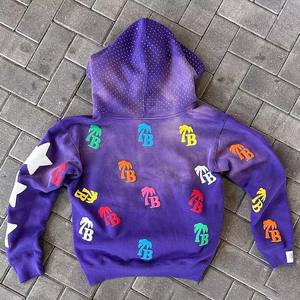 Sweat-shirts et pulls à capuche pour hommes en coton 100% tricoté, à ourlet brut, surdimensionné, lourd, 500 g/m², imprimé puff vintage, lavé - Product Image 6