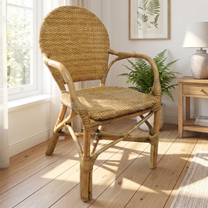 Modern Rattan <b>Dining</b> <b>Chair</b> with Armrests Minimalist Design Eco-Friendly Indoor Outdoor Furniture Stable Rattan Legs Home Decor - Product Image 4