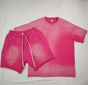2025 Camiseta de algodón lavado con ácido de moda de verano informal para hombres y conjunto corto azul con camisetas de manga corta - Product Image 1
