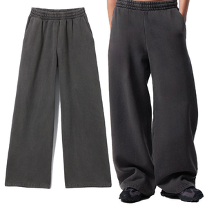 Ropa de gimnasio de uso diario informal para hombre, pantalones de chándal de pierna ancha de lana negra cómoda con cintura media elástica, estilo de calle holgado - Product Image 4