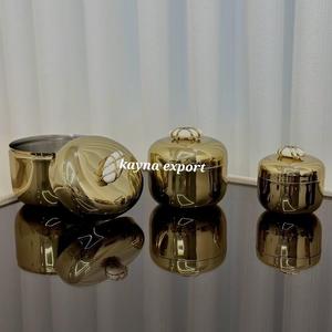 Juego de Recipientes Cilíndricos de Lujo para Cocina, Diseño de Flores Doradas, Hechos a Mano, Acero Inoxidable, Tapa de Metal Plateado, Almacenamiento - Product Image 5