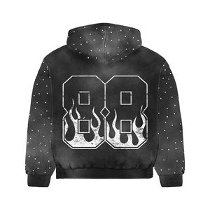 Ensembles de streetwear intégraux personnalisés avec logo pour hommes, sweats à capuche et pantalons de survêtement réfléchissants et strass acides du fabricant, sweat à capuche pour hommes - Product Image 2