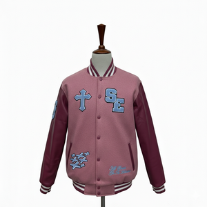 Veste de sport pour homme en coton de style fantaisie sur mesure en gros avec manches en cuir, broderie en chenille, séchage rapide et br - Product Image 1