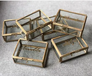 铜色长方形透明小玻璃展示婚庆饰品盒