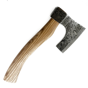 Hacha de acero de Damasco personalizada de alta calidad OEM ODM con mango de madera y Funda de cuero para supervivencia Camping - Product Image 1