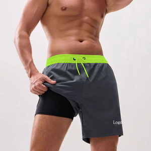 Short de basket-ball respirant de sport pour hommes, short d'été décontracté 2-en-1 en tricot, bermuda avec doublure intégrée, personnalisé, High Street - Product Image 1