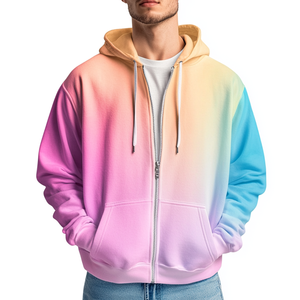 Veste à capuche surdimensionnée avec fermeture éclair pour homme, manteau à capuche avec fermeture éclair de couleur dégradée, nouvel arrivage - Product Image 5