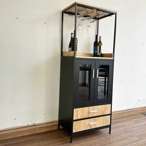 ตู้บาร์ไม้สำหรับเก็บไวน์พร้อมโครงเหล็กและที่วางแก้ว - Product Image 3