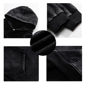 Wholesale Blank Logo Black Rose <b>Red</b> Printed Heavyweight <b>Men</b> Acid Washed Pullover Cotton <b>Hoodies</b> Sweatshirts Custom Stonewashed - Product Image 6