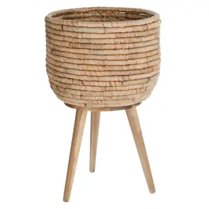 Hot Selling Verwijderbare Been Waterhyacint Planter Met Stand Rieten Plant Stand Mand Planter Pot Groothandel