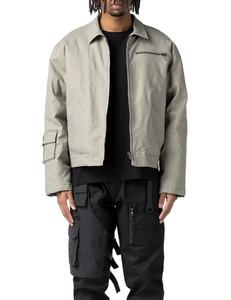 Veste de travail vintage avec doublure en satin pour hommes, logo personnalisé de haute qualité, streetwear, veste de travail en toile avec fermeture éclair et col rabattu - Product Image 1