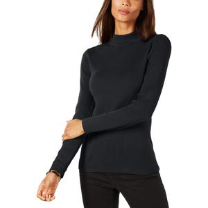 Maglione da donna Karen Scott nero a costine con collo alto, taglia piccola, traspirante, stile coreano, stampa frontale autunnale ricamata - Product Image 1