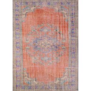 Tapis en laine noués à la main de grande taille, style vintage, motif médaillon rouge et orange, pour salon ou couloir - Pae-2682 - Product Image 1