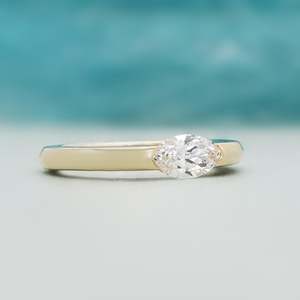 East West Marquise Solitaire Engagement <b>Ring</b> IGI Certified Half Bezel <b>Diamond</b> <b>Ring</b> - Product Image 4