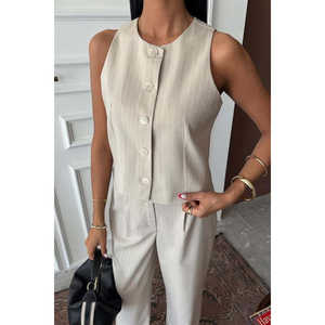 Conjunto de Poliviscosa con Rayas Flameadas 10178, Chaleco y Pantalones Plazzo en Tela de Franela - Product Image 4